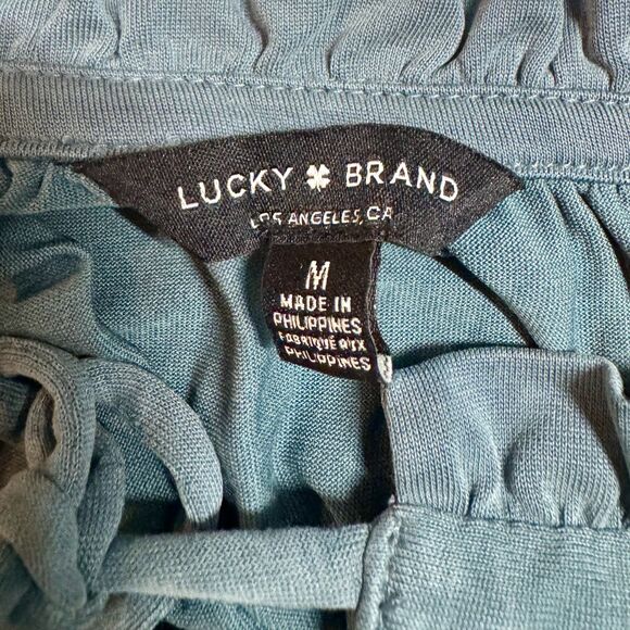 Lucky Brand Blue Ruffle Neck Long Sleeve Blouse Women’s Medium - Picture 7 of 8